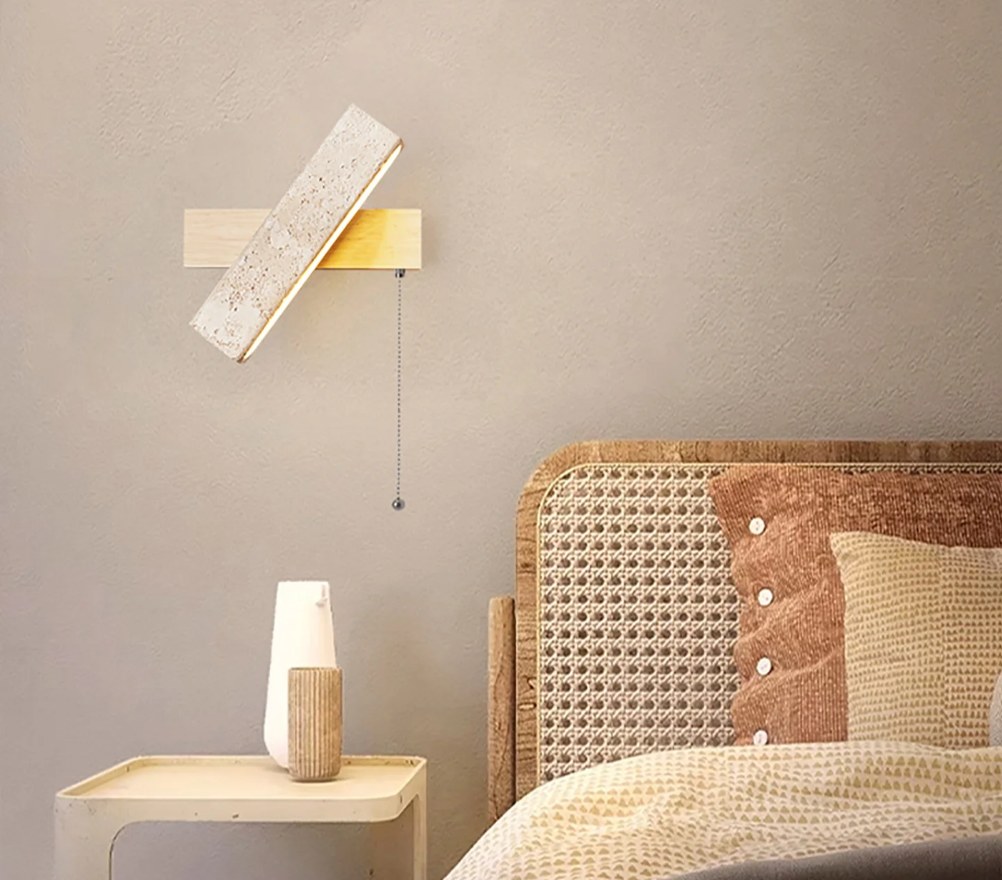 LumaSabi Japanese Wabi-Sabi Travertine Wall Lamp