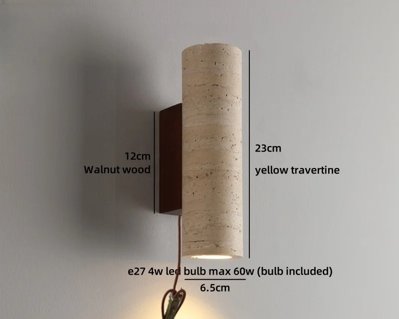 TerraLume Wabi-Sabi Travertine LED Wall Lamp