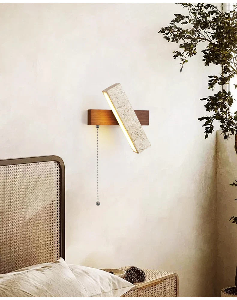 LumaSabi Japanese Wabi-Sabi Travertine Wall Lamp