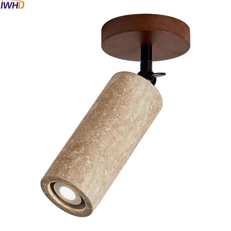 LumiSabi Travertine Natural Stone LED Ceiling Lamp – Modern Wabi-Sabi Lamp