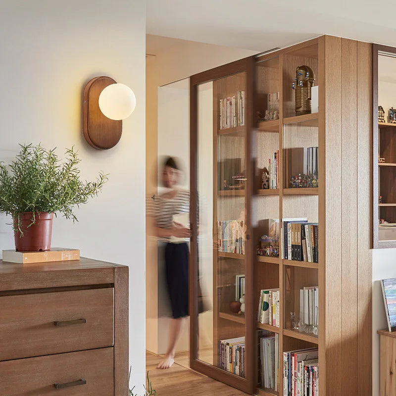 ZenLight Hikari Wall Lamp – Japanese Solid Wood Wall Light with Frosted Glass | Vintage Nordic Design