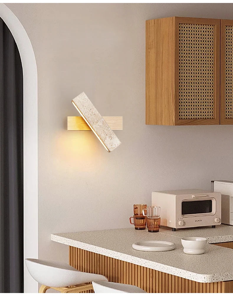 LumaSabi Japanese Wabi-Sabi Travertine Wall Lamp