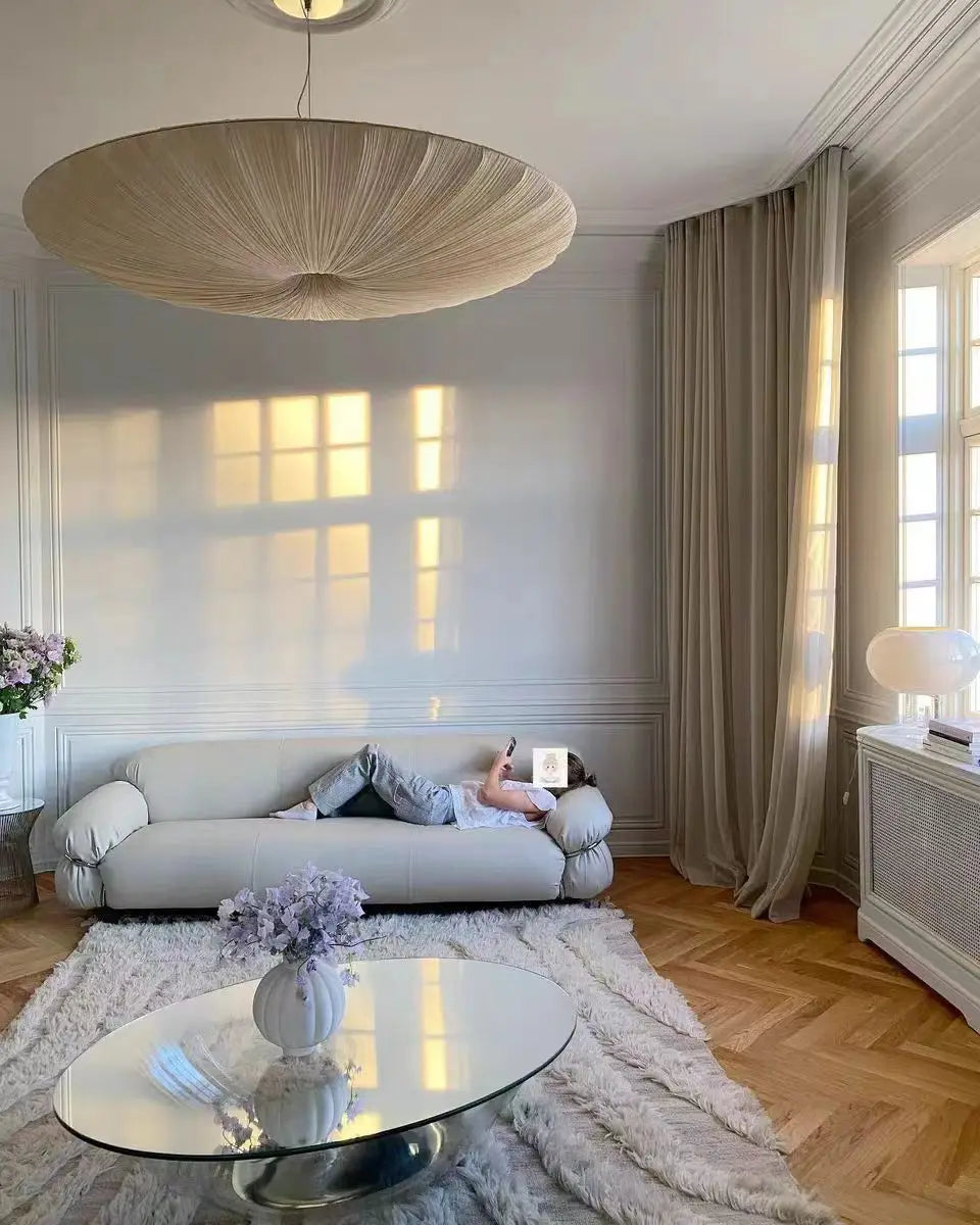 Wabi-Sabi Luxury Fabric LED Ceiling Lamp – Minimalist Round Flying Saucer Pendant Lamp