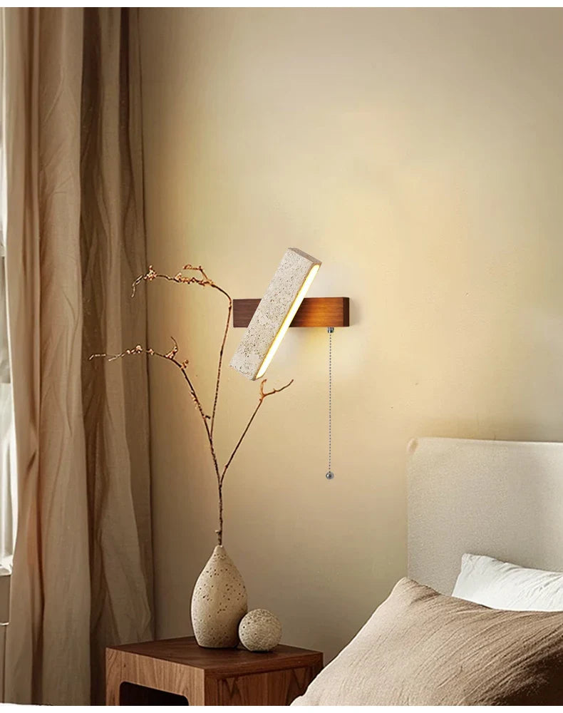 LumaSabi Japanese Wabi-Sabi Travertine Wall Lamp