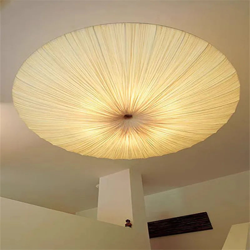 Wabi-Sabi Luxury Fabric LED Ceiling Lamp – Minimalist Round Flying Saucer Pendant Lamp