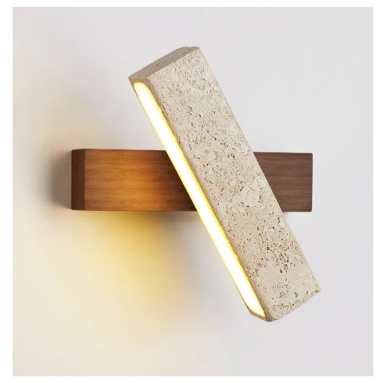 LumaSabi Japanese Wabi-Sabi Travertine Wall Lamp