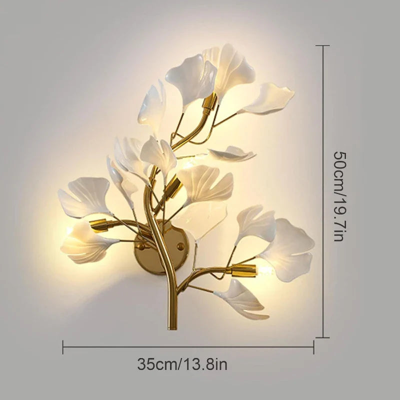 GinkgoLume Nordic Wall Lamp – Minimalist LED Bedside Lamp with Ginkgo Leaf Design