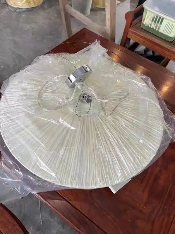 Wabi-Sabi Luxury Fabric LED Ceiling Lamp – Minimalist Round Flying Saucer Pendant Lamp