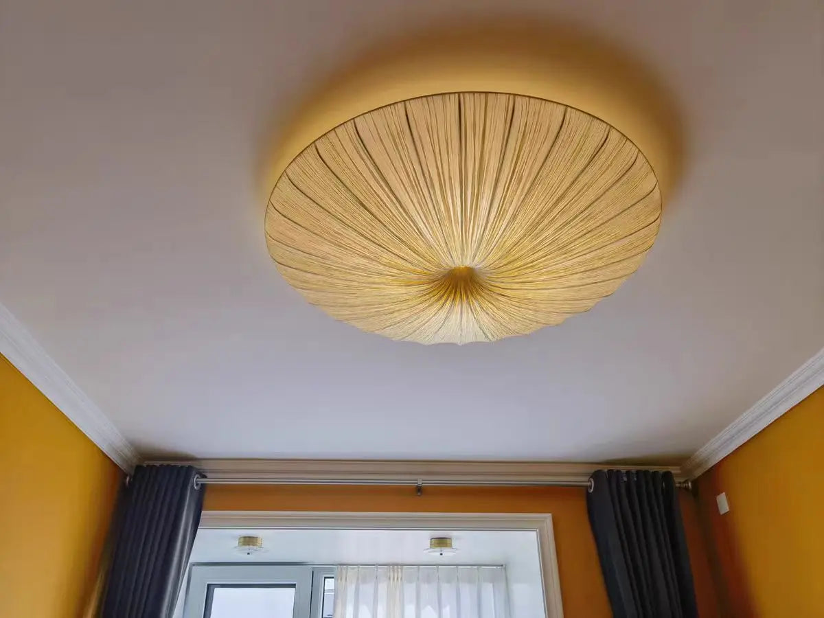 Wabi-Sabi Luxury Fabric LED Ceiling Lamp – Minimalist Round Flying Saucer Pendant Lamp