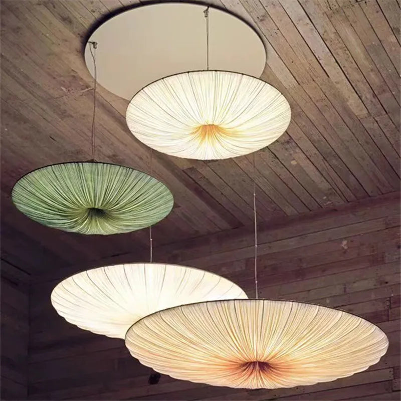 Wabi-Sabi Luxury Fabric LED Ceiling Lamp – Minimalist Round Flying Saucer Pendant Lamp
