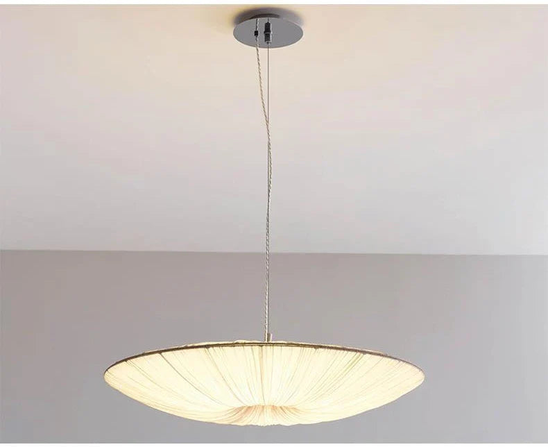 Wabi-Sabi Luxury Fabric LED Ceiling Lamp – Minimalist Round Flying Saucer Pendant Lamp