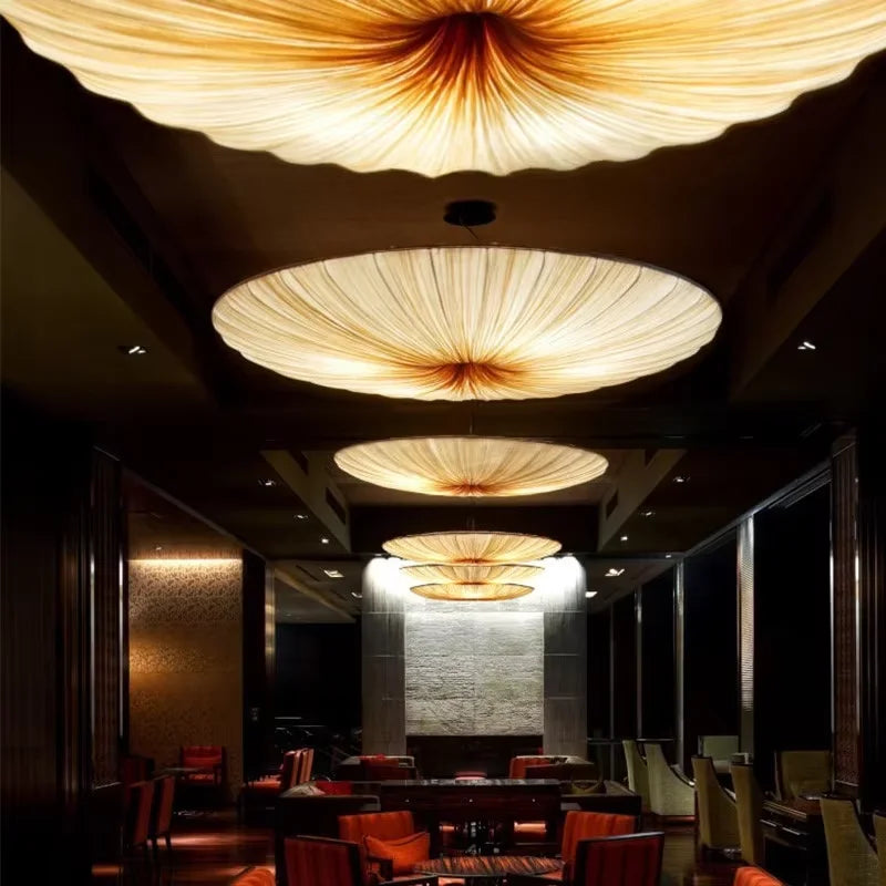 Wabi-Sabi Luxury Fabric LED Ceiling Lamp – Minimalist Round Flying Saucer Pendant Lamp