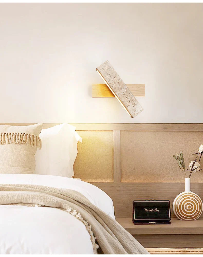 LumaSabi Japanese Wabi-Sabi Travertine Wall Lamp