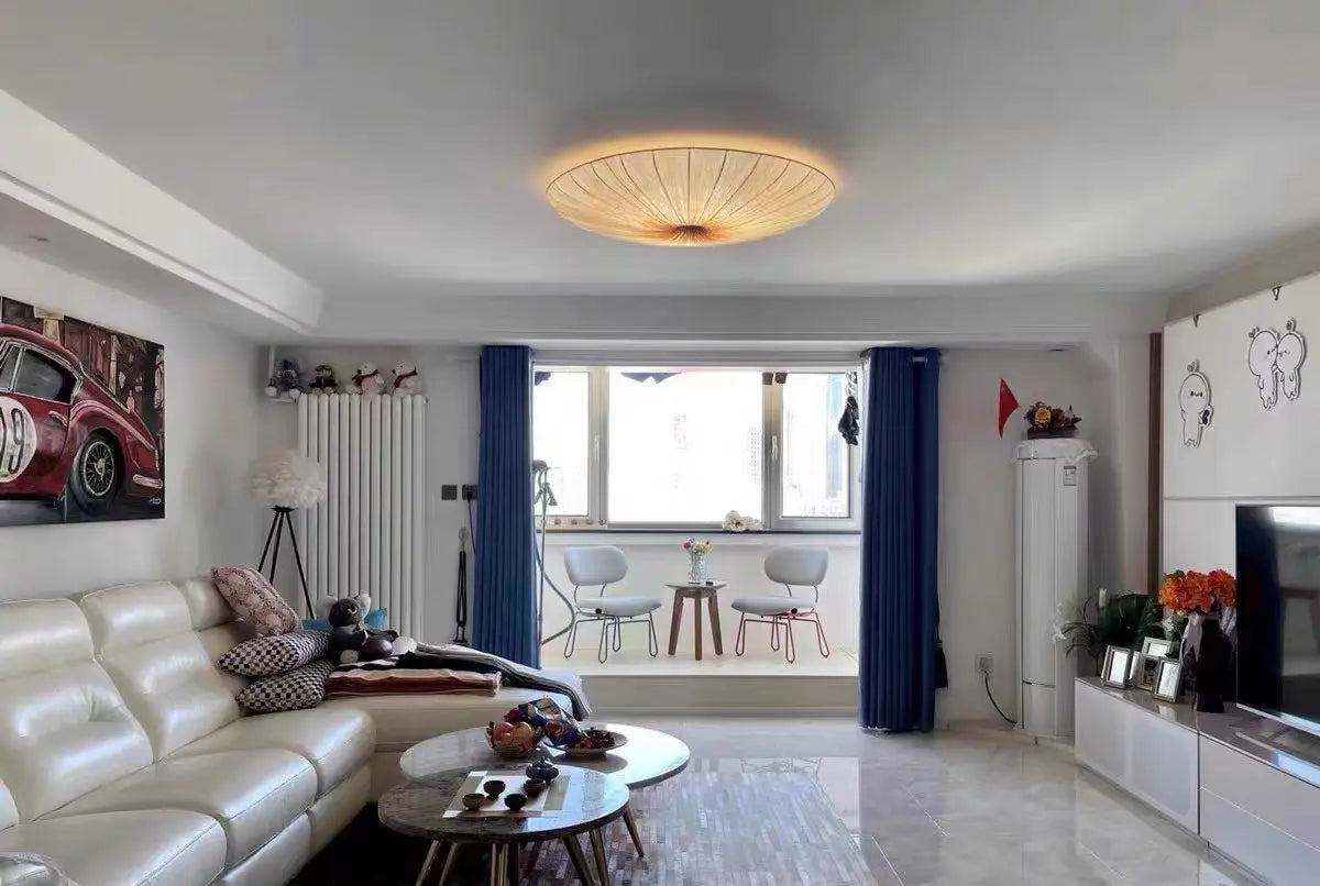Wabi-Sabi Luxury Fabric LED Ceiling Lamp – Minimalist Round Flying Saucer Pendant Lamp