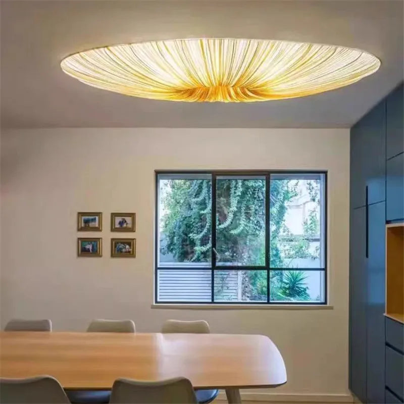 Wabi-Sabi Luxury Fabric LED Ceiling Lamp – Minimalist Round Flying Saucer Pendant Lamp
