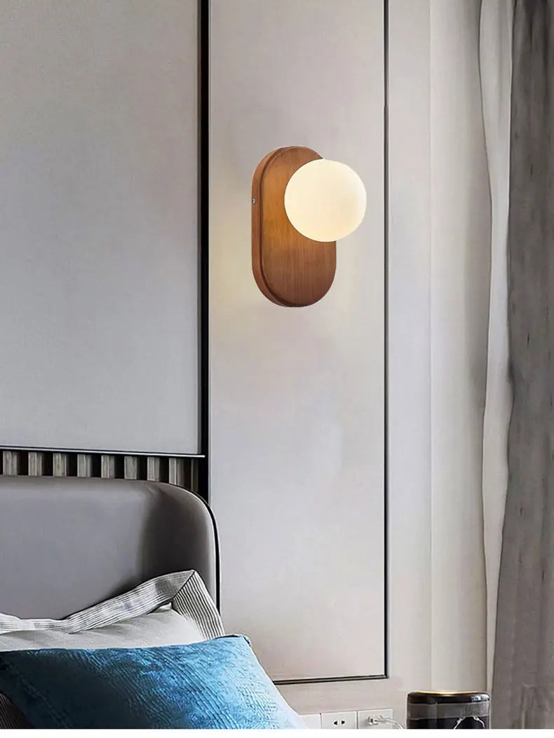 ZenLight Hikari Wall Lamp – Japanese Solid Wood Wall Light with Frosted Glass | Vintage Nordic Design