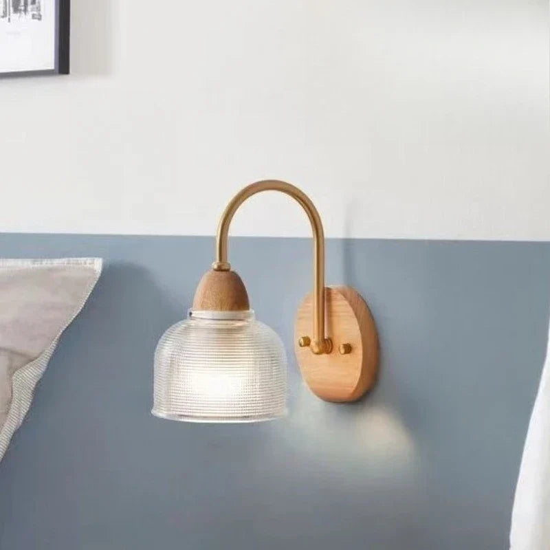 MizuGlow Japandi Wall Lamp – Wooden & Glass Wall Lighting