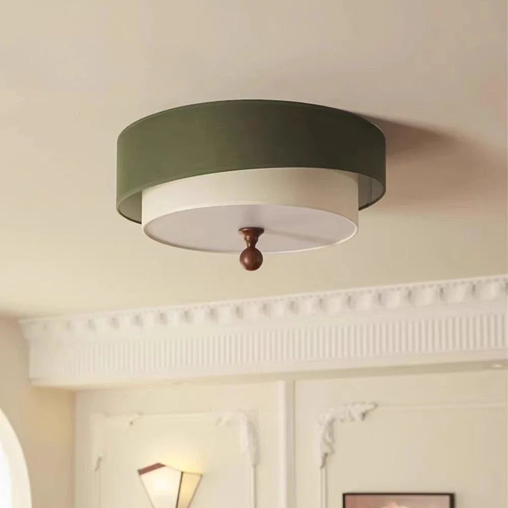 Wabi Sabi Vintage Ceiling Lamp – Circular Green/White Fabric Lamp