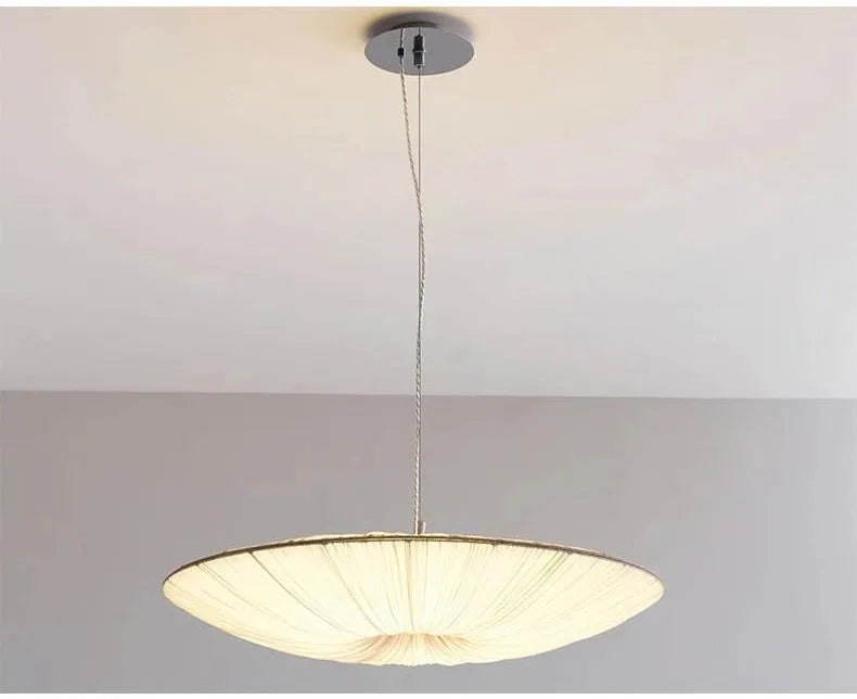 Wabi-Sabi Luxury Fabric LED Ceiling Lamp – Minimalist Round Flying Saucer Pendant Lamp