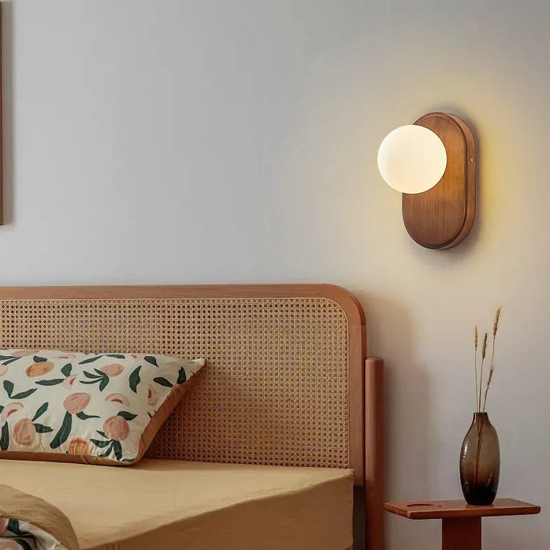 ZenLight Hikari Wall Lamp – Japanese Solid Wood Wall Light with Frosted Glass | Vintage Nordic Design
