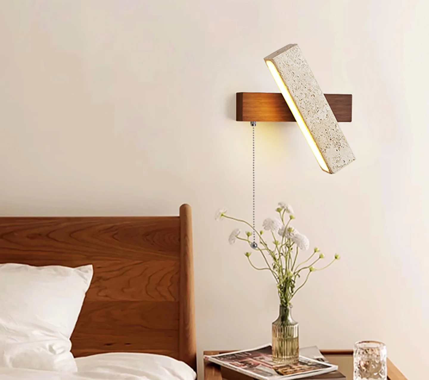 LumaSabi Japanese Wabi-Sabi Travertine Wall Lamp